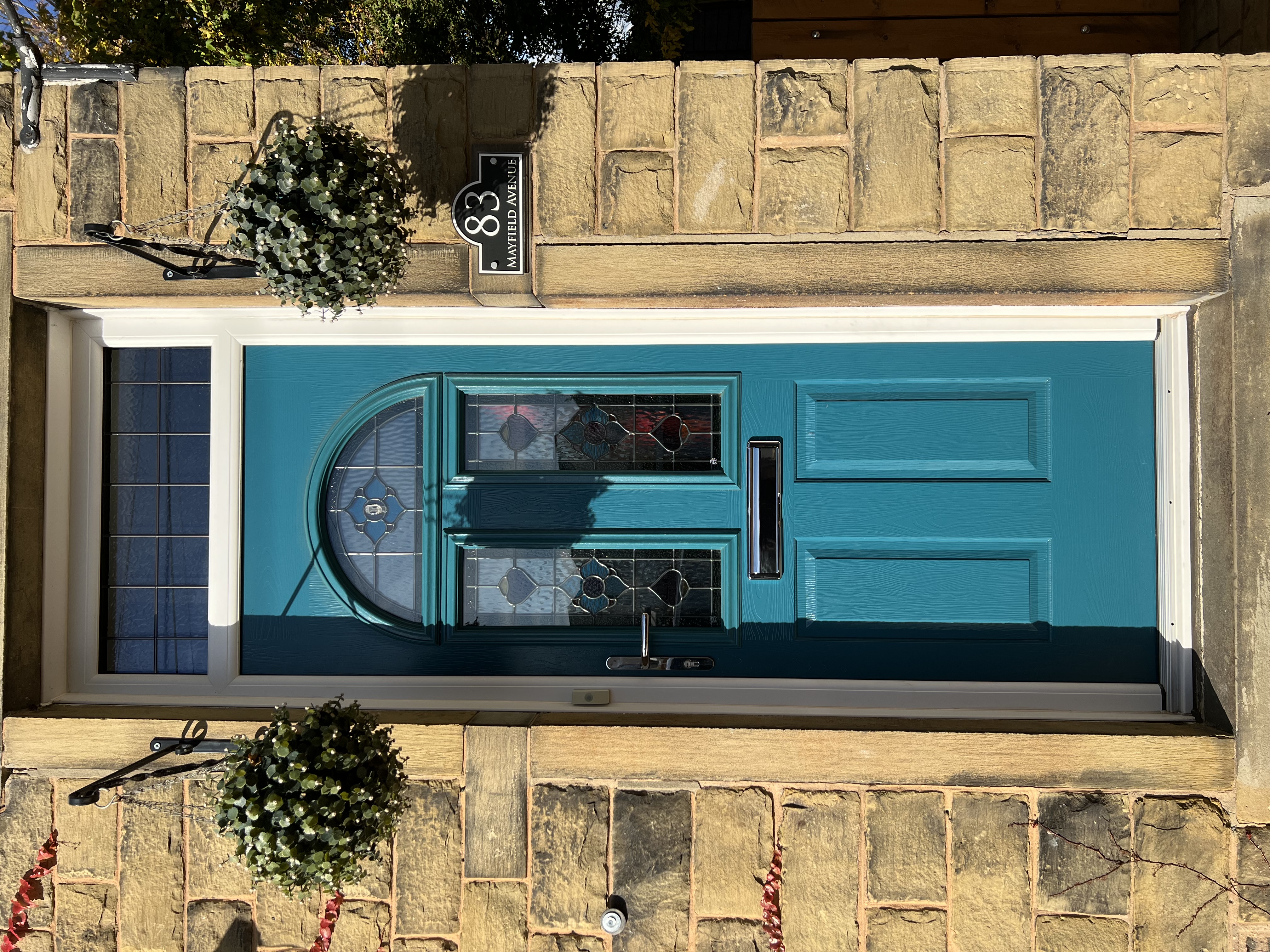 Conway 3 composite door in Peacock Blue with Dorchester glass